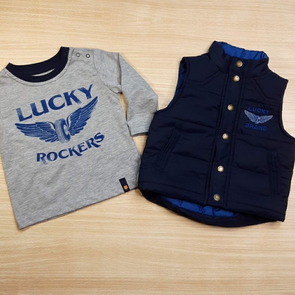 Lucky Brand Toddler Boys Puffer Vest And Long Sleeve Shirt 12 Months